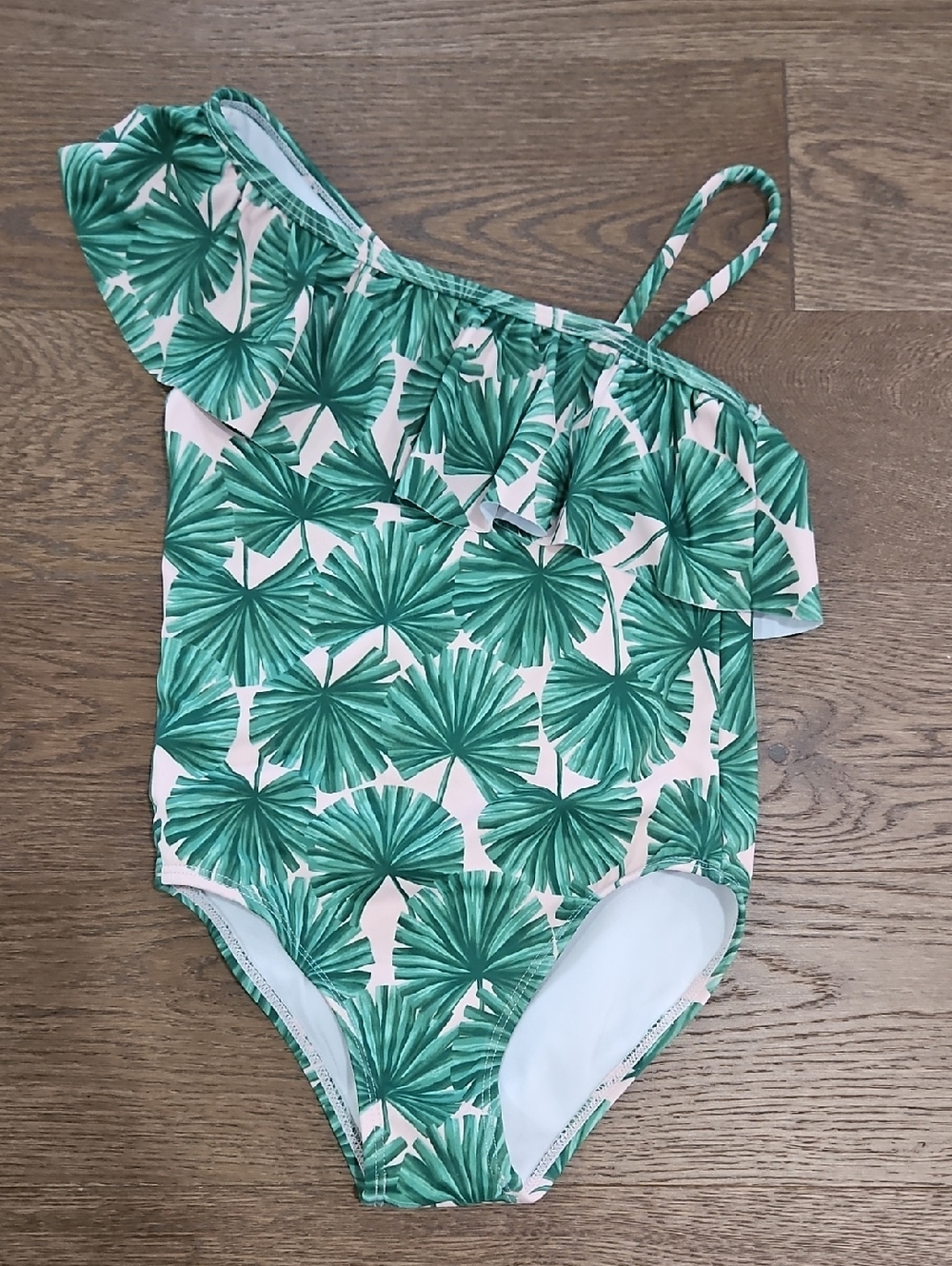 Janie and Jack Pink Swimsuit with Green Tropical Stripe